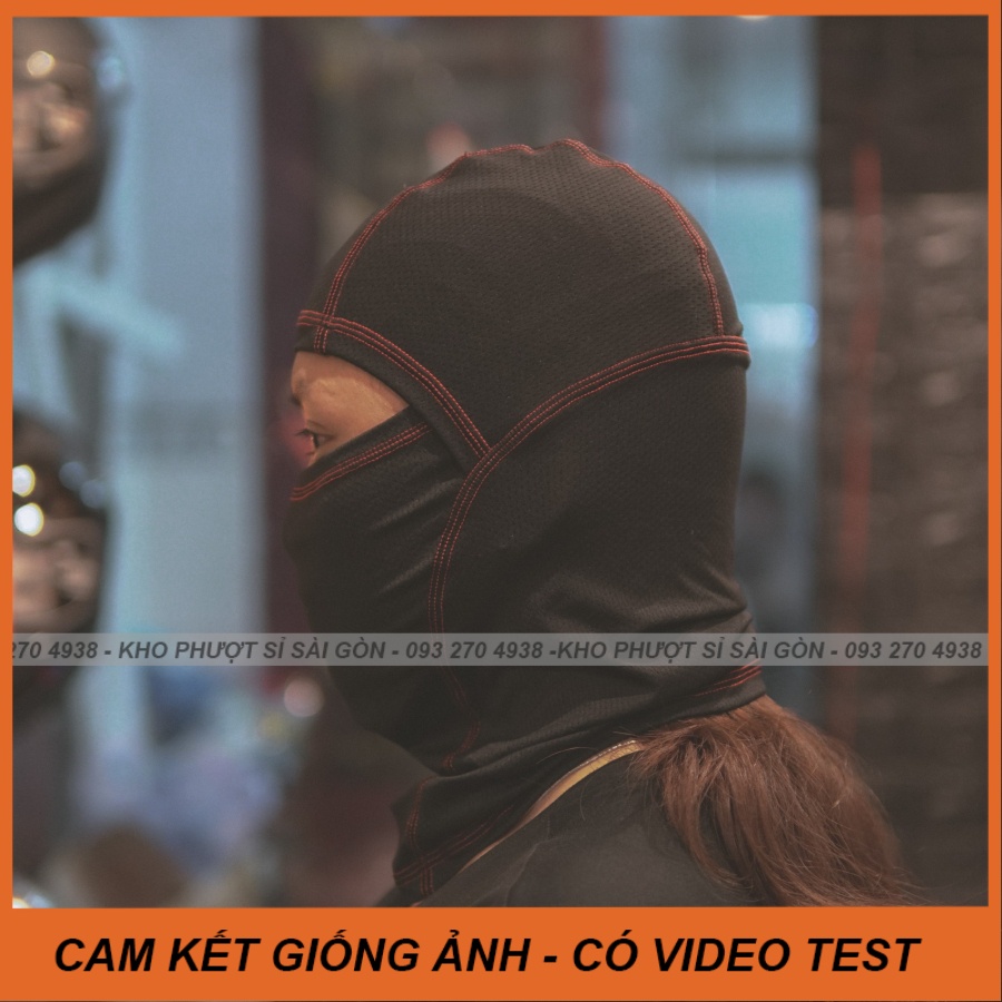 Khăn Ninja đen full kẻ viền chỉ xám Swat F1 đội mũ bảo hiểm Fullface chống bụi cao cấp