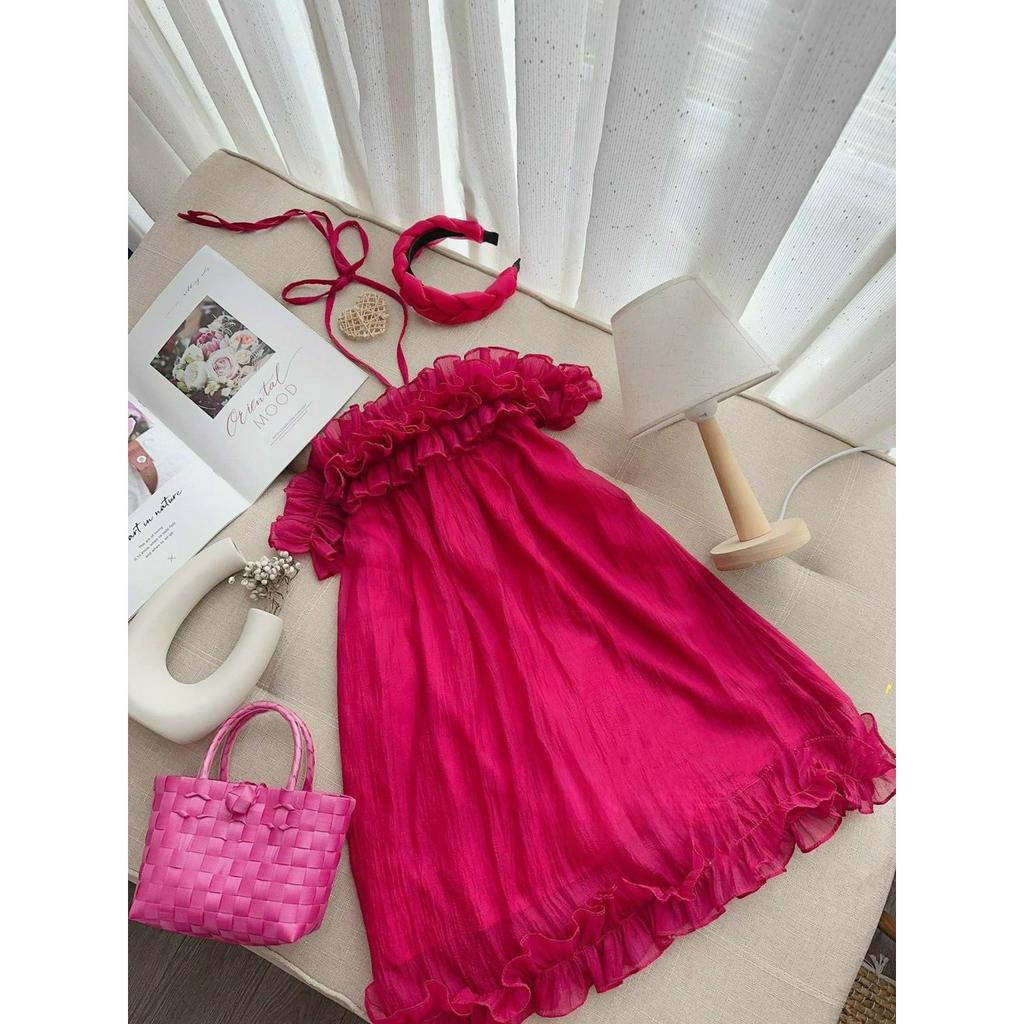 [8-25kg] Váy bèo hồng xinh bé gái đáng yêu, maxi đi biển hottrend bé gái