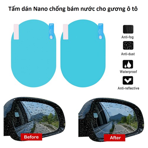 Bộ 2 Miếng Dán Gương Chiếu Hậu Nano Chống Nước, Chống Lóa Cao Cấp