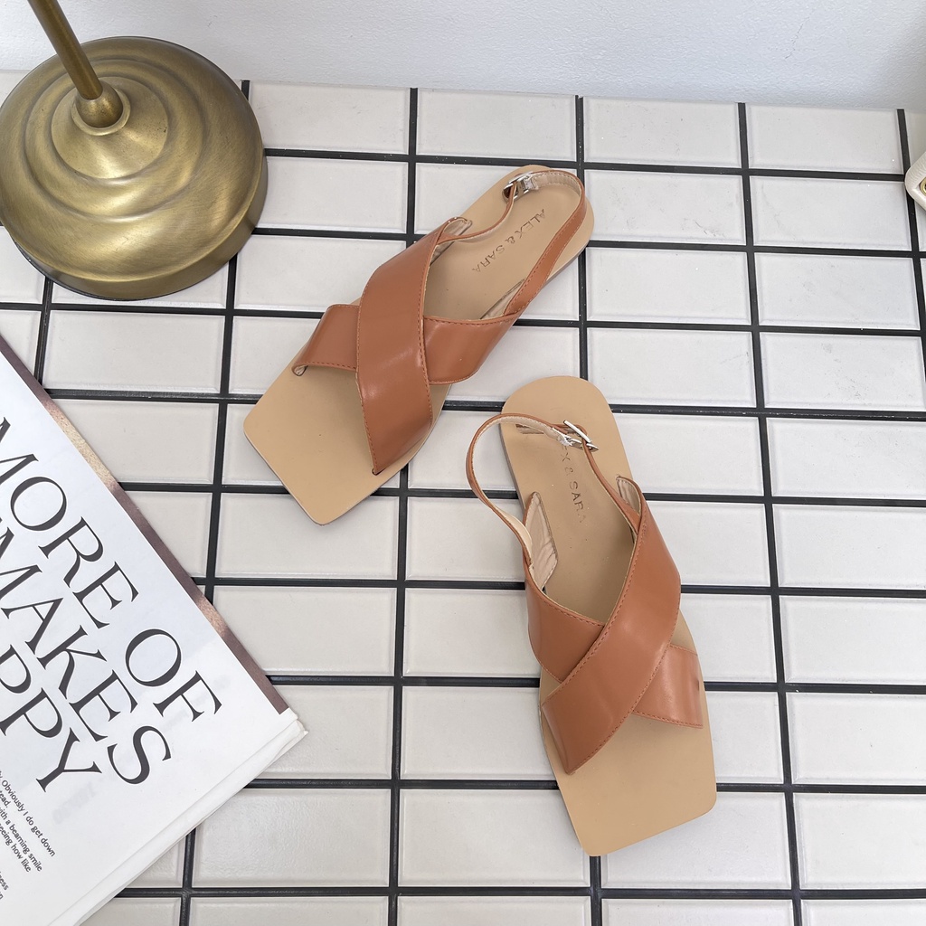 Giày Sandal nữ đế bệt- Sandal Alex Sara Quai Chéo Cá Tánh Da Mềm Êm Chân Hàng VNXK