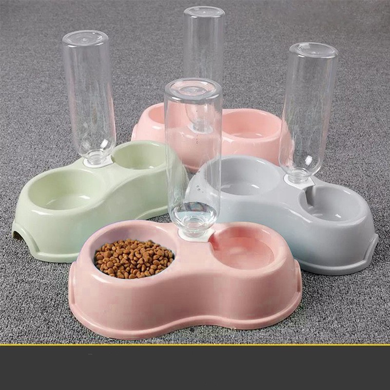 Bát ăn cho mèo - khay đôi ăn mèo chó có bình nước 500ml tự động