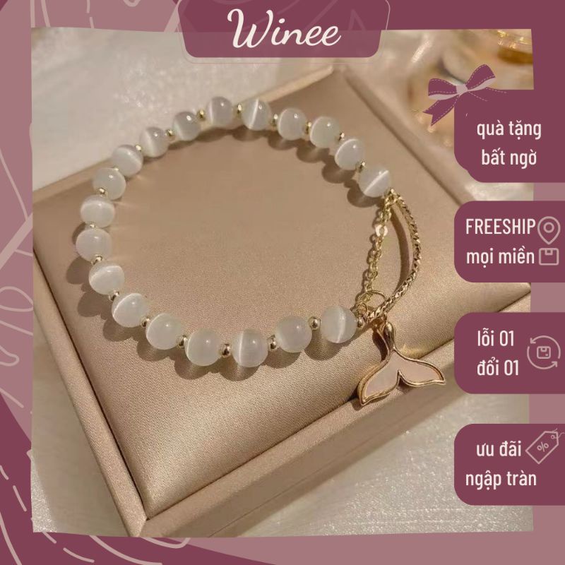 Vòng tay nữ, lắc tay nữ đá mắt mèo mặt đuôi cá Winee shop