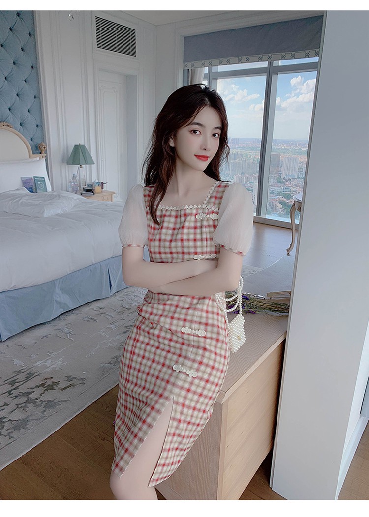 Đầm Sườn Xám Cách Tân Tay Phồng Màu Đỏ Gạch Thời Trang 2021 Cho Nữ | BigBuy360 - bigbuy360.vn