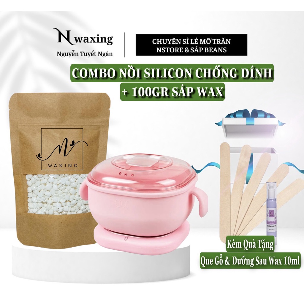 COMBO NỒI NẤU SÁP SILICON VÀ 100GR SÁP WAX LÔNG TẶNG KÈM QUÀ