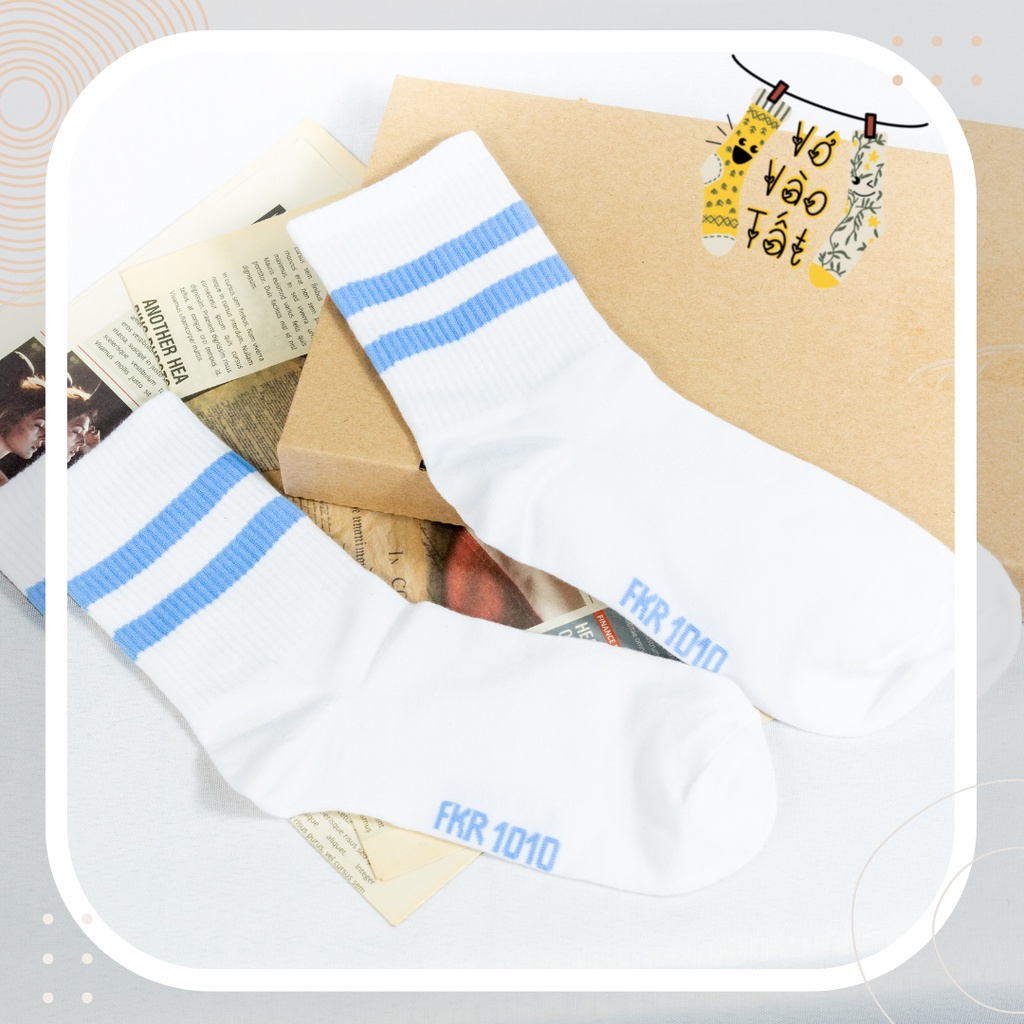 TẤT VỚ CỔ CAO UNISEX TRẮNG ĐEN SỌC NGANG