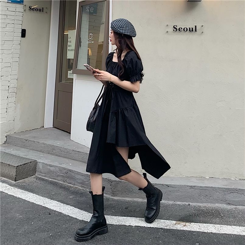Đầm Đen Tay Phồng Thiết Kế Độc Đáo Thời Trang Hè 2022 Trẻ Trung Cho Nữ