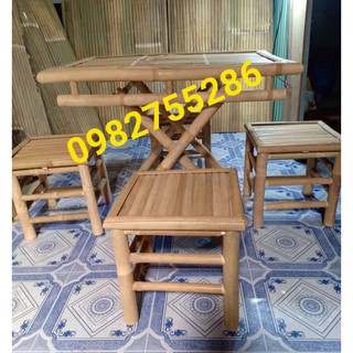 bộ bàn ghế tre [bàn xếp 70+ đôn]