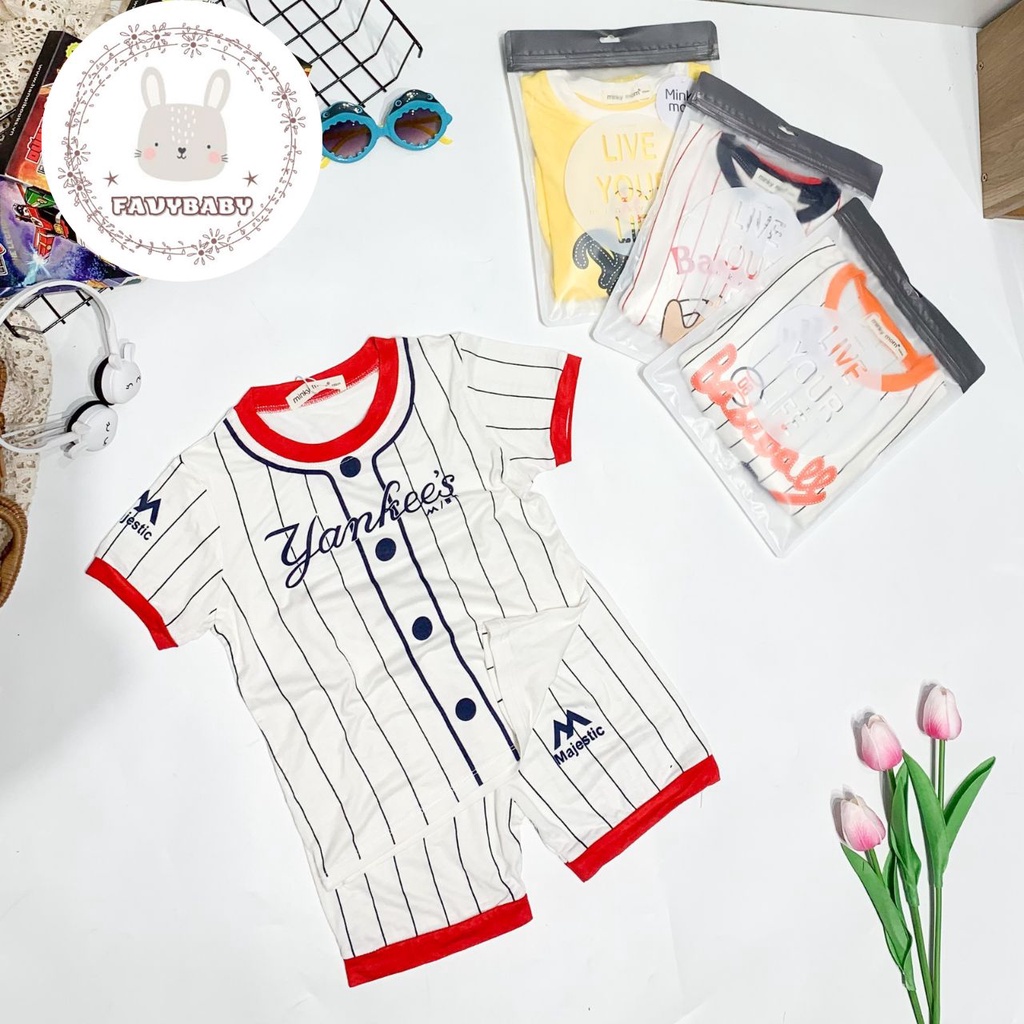 Bộ Cộc Tay Bé Trai Bé Gái MINKY MOM Chính Hãng Thun Lạnh Tay Ngắn Mẫu Bóng Chày Năng Động Bé 0 1 2 3 4 5 Tuổi - Favybaby
