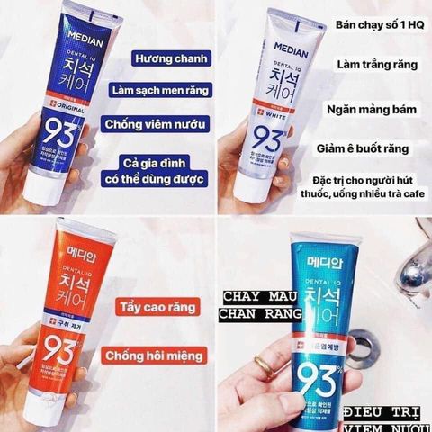 Kem đánh răng 93% Median Dental Hàn Quốc trắng răng chăm sóc nướu Linh Giang chính hãng