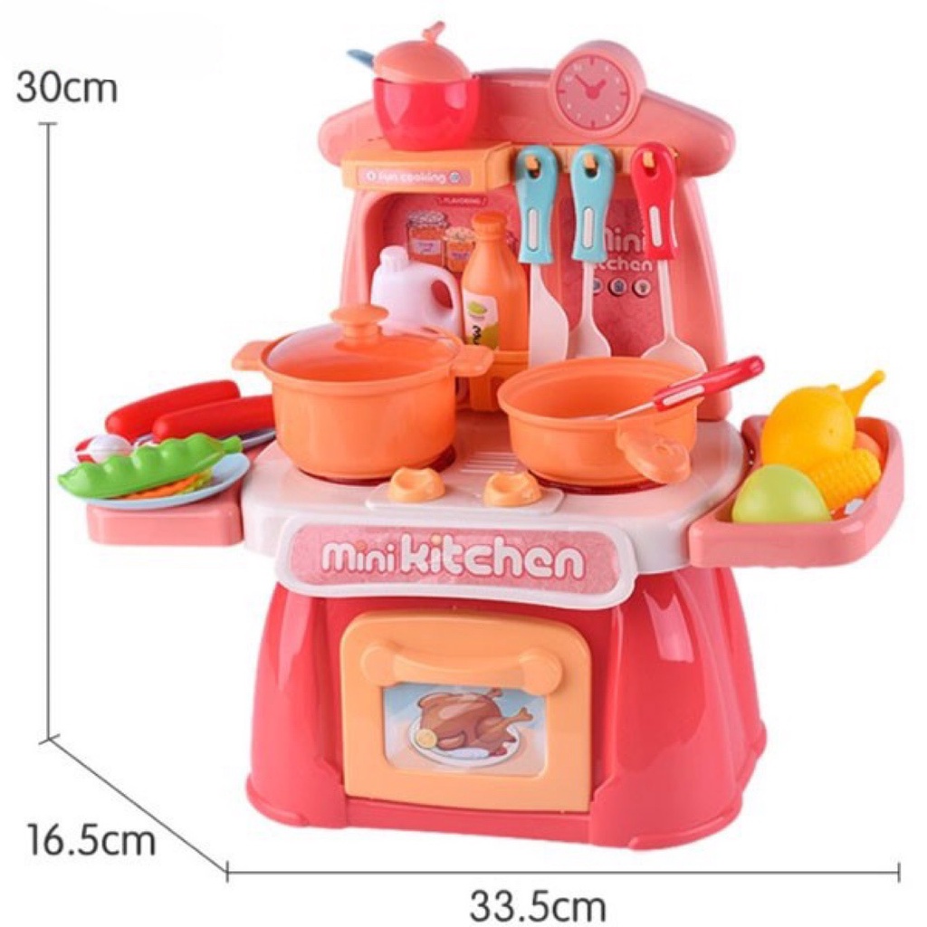 Bộ Đồ Chơi Nhà Bếp, Đồ Chơi Nấu Ăn Mini Kitchen 26 Món Màu Hồng Cam Có Phát Nhạc