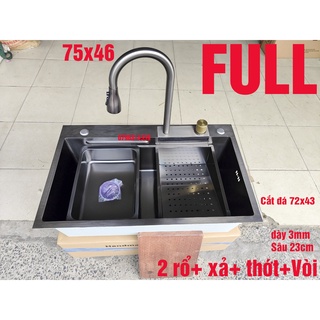 Bồn chậu rửa chén bát inox 304 1 hố lớn nano bạc 78x46 rất đẹp tặng thớt