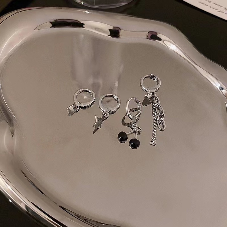 Đen Bộ 4 Khuyên Tai Hình Quả cherry Xinh Xắn