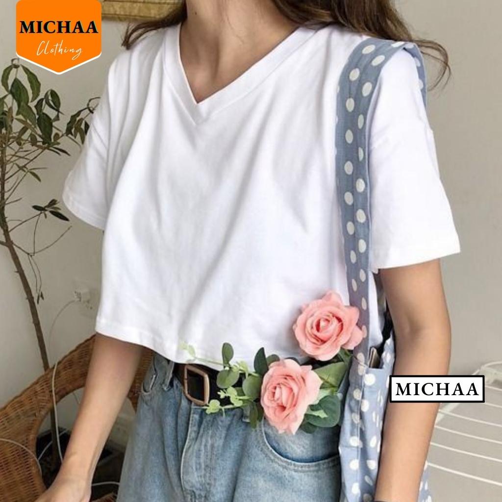 Áo Croptop CỔ TIM FORM RỘNG Nữ Basic Thun Cotton Kiểu Phong Cách Thể Thao - MICHAA