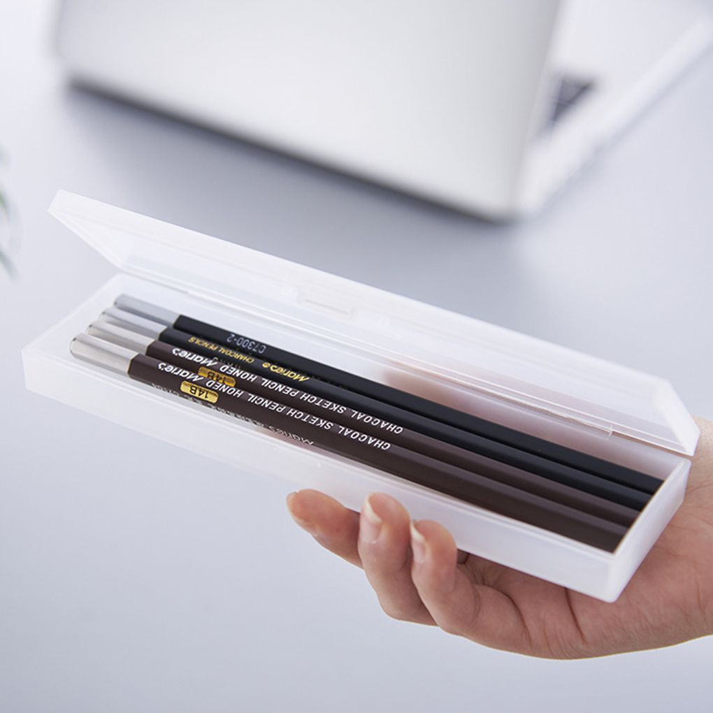 Long Plastic Pencil Case Organizer Student School Stationery Tool Box Clear Matt Finish Pen Holder