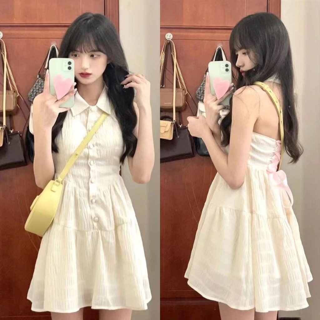 Đầm Ngắn Cổ Polo Hở Lưng Dáng Ôm Thời Trang Mùa Hè 2022 Dành Cho Bạn Nữ