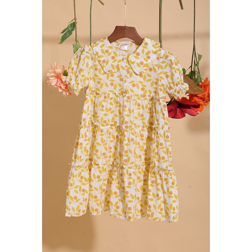 [LITTLE PINK] FLORA DRESS - Váy là vàng cổ sen bé gái