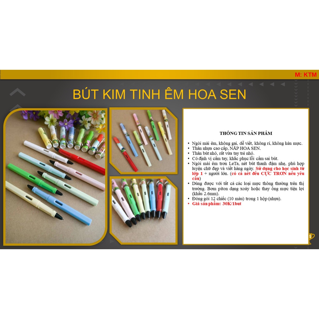 BÚT LETA HOA SEN ngòi kim tinh êm thanh đậm, không dây mực