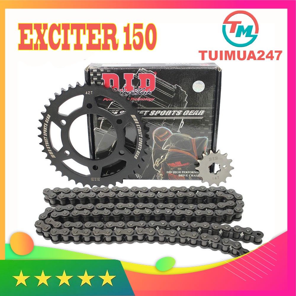 Bộ Nhông sên dĩa Thái Lan DID xe Exciter 150 sên đen ( 14T_42T sên 10 ly)