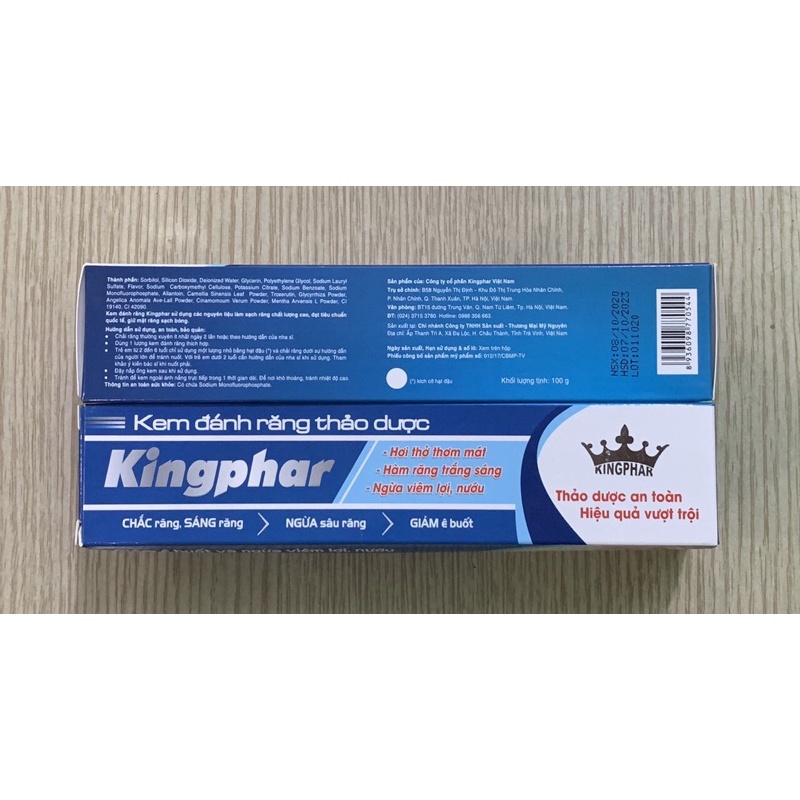 KEM ĐÁNH RĂNG THẢO DƯỢC Kingphar - Tupe 100g -Ngừa sâu răng và giảm ê buốt răng, ngừa viêm lợi.