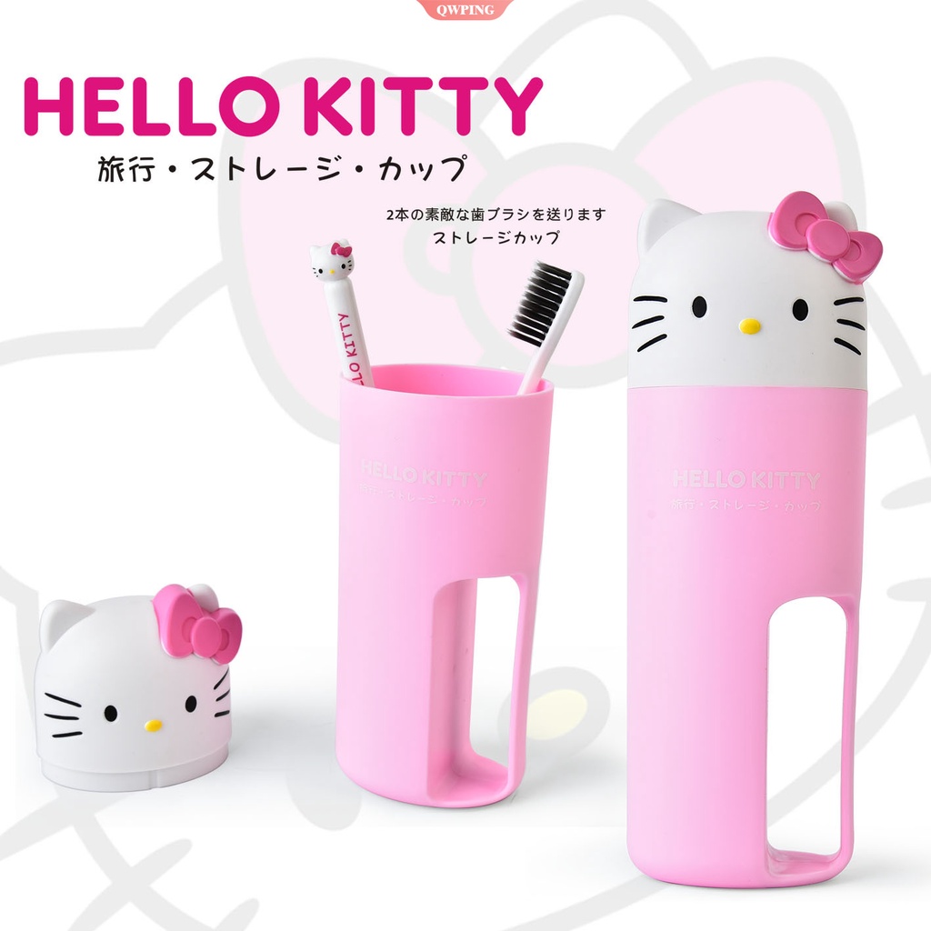 SANRIO Bộ Cốc Đánh Răng Hello Kitty 1 * + 2 Bàn Chải Đánh Răng Tiện Dụng Cho Cặp Đôi