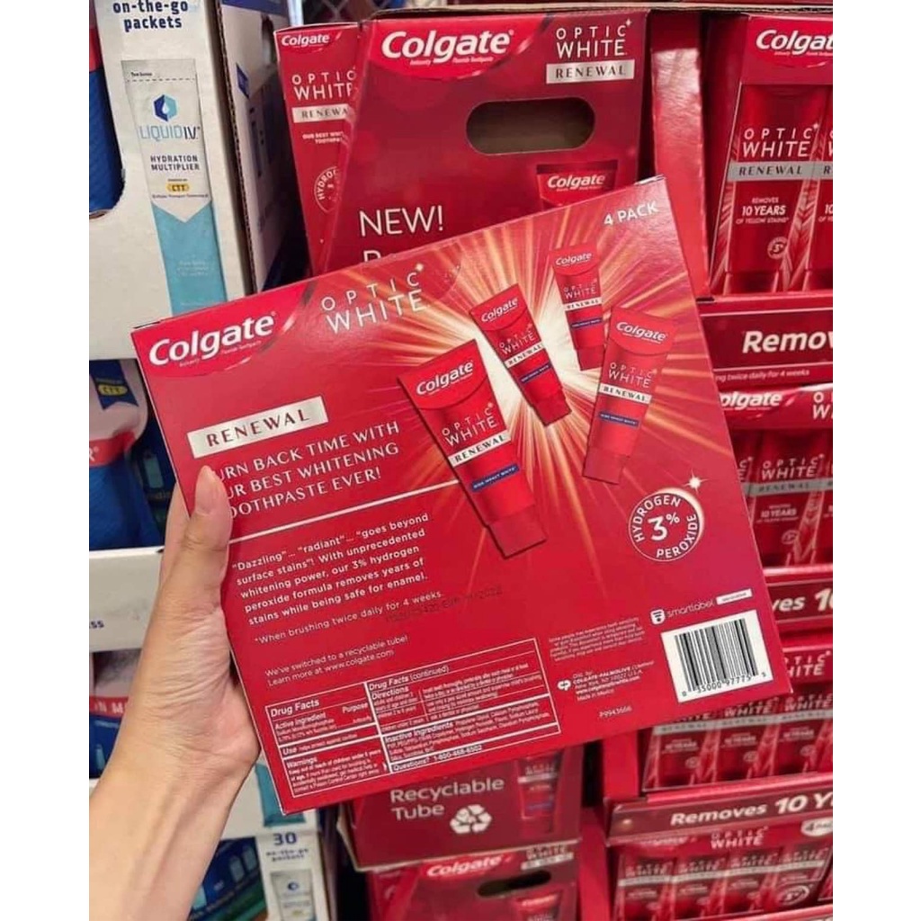 KEM ĐÁNH RĂNG COLGATE OPTIC WHITE RENEWAL CỦA MỸ 116G (REMOVES 10 YEARS OF YELLOW STAINS)