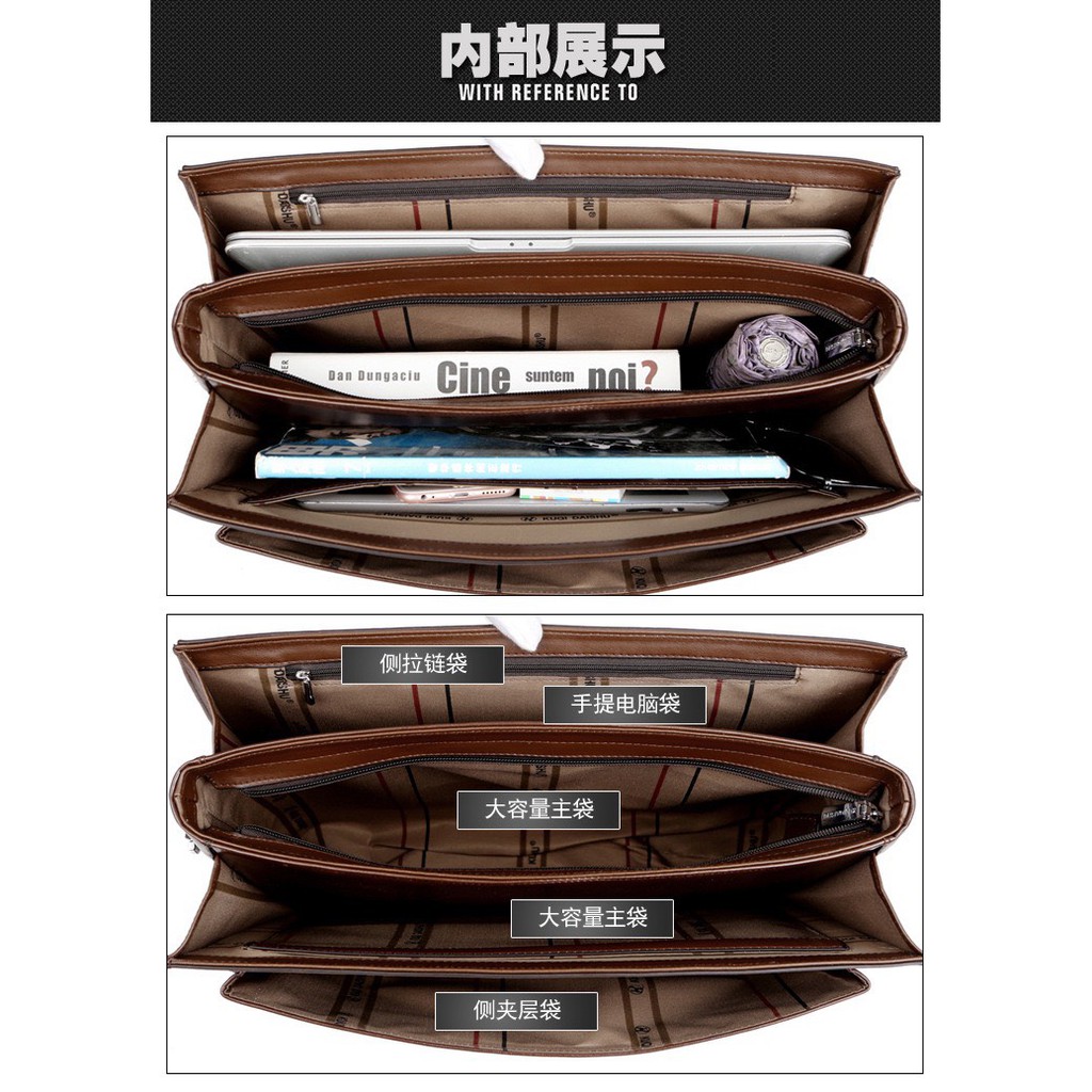 Túi xách cặp da giáo viên đựng laptop 14 inch da bò công sở T21 khóa số (Nâu-Đen) KT 38-27-7CM | BigBuy360 - bigbuy360.vn