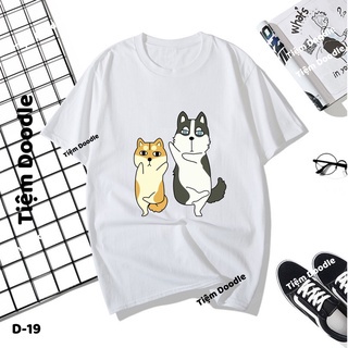 Áo thun nam nữ tay lỡ unisex oversize form rộng basic tee các chú chó husky ngộ nghĩnh