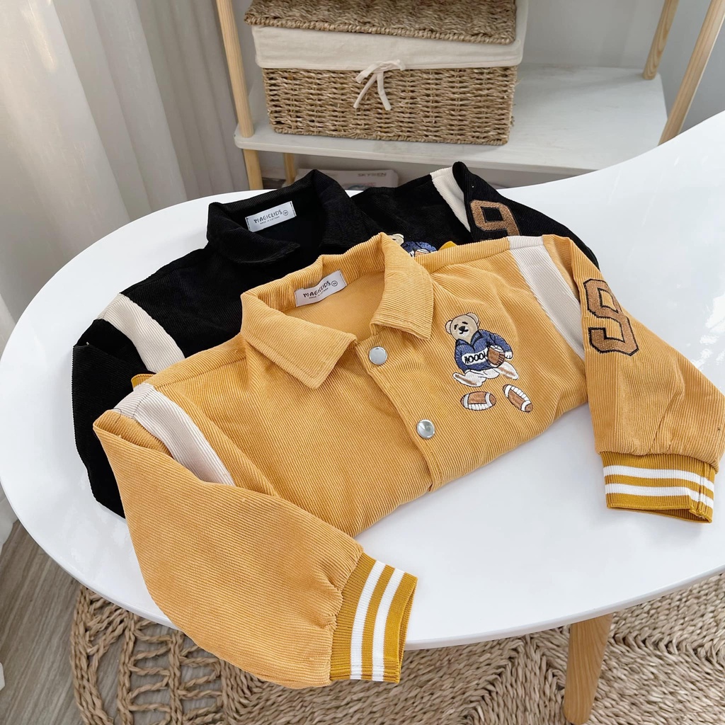 Áo khoác bé trai Hàn Quốc Magickids chất nhung tăm thêu gấu tránh gió giữ ấm Quần áo mùa đông cho trẻ em AO22047