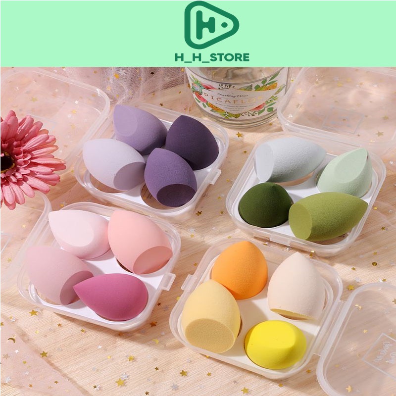 GồmHộp  4 mút tán kem nền mút trang điểm mềm giọt nước siêu tiện ích