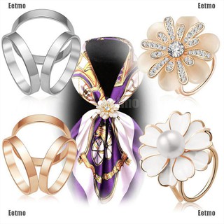(Eetmo) Drops Pearl Camellia Scarf Clip Brooch Pin Hollow Out Shawl Buckle Women Jewelry