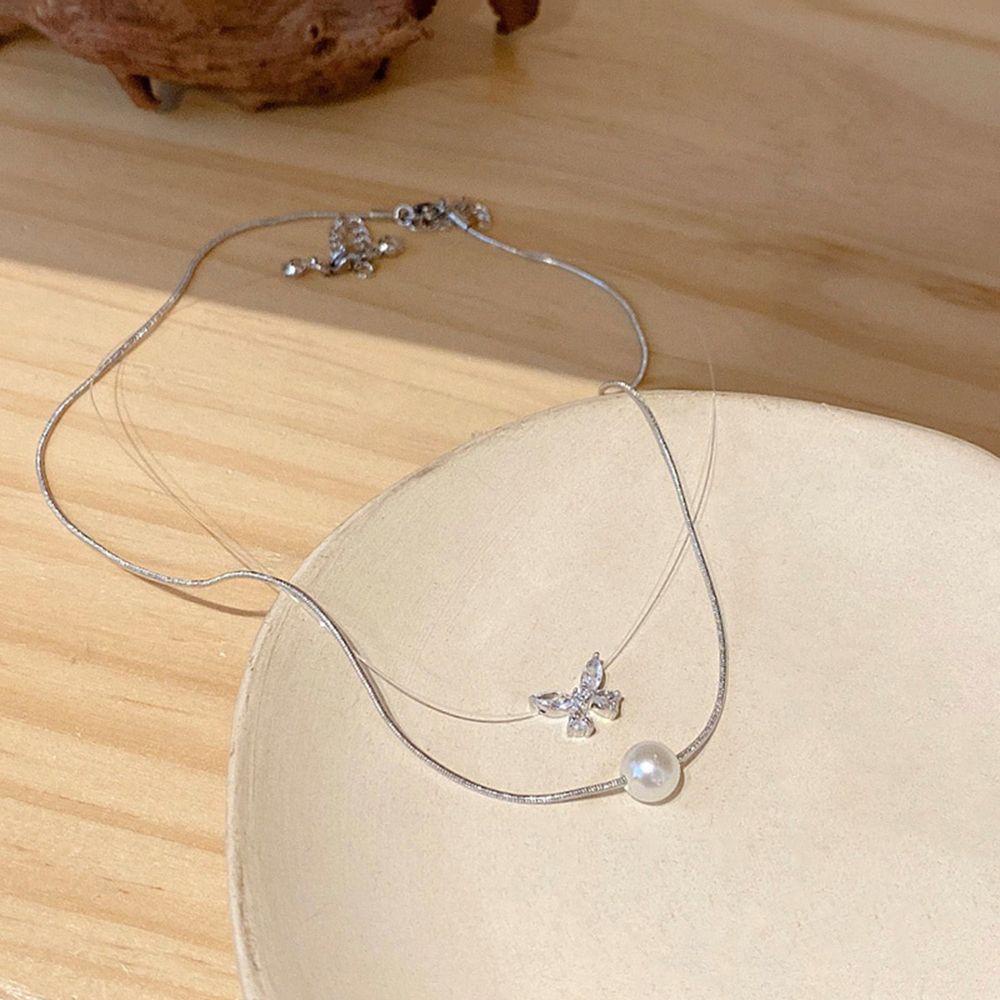 ANEMONE Vòng Cổ Choker Hai Lớp Mặt Hình Bướm Ngọt Ngào Cho Nữ