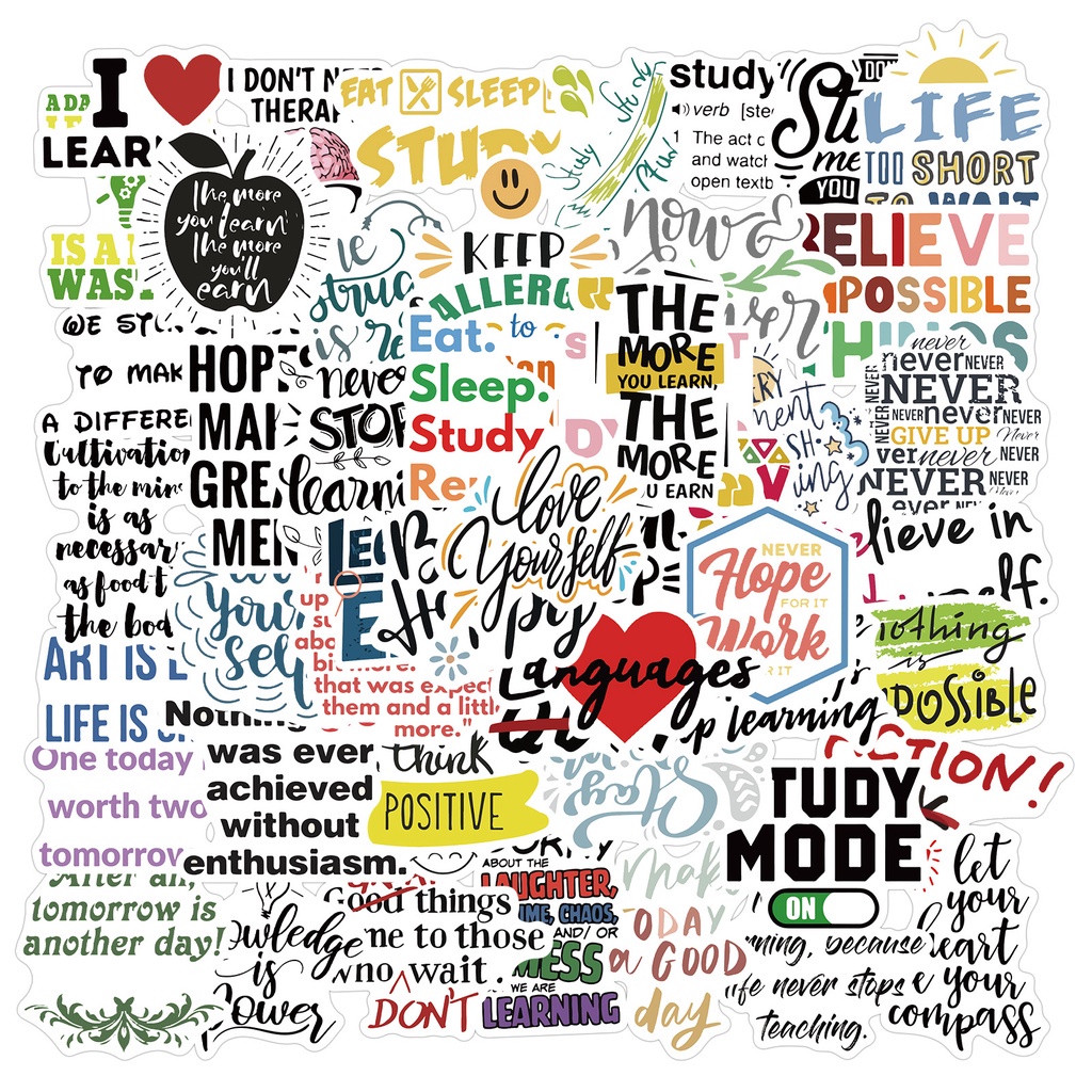 Set 50/ 25/ 10 miếng dán chữ tiếng anh chống thấm nước trang trí đa năng