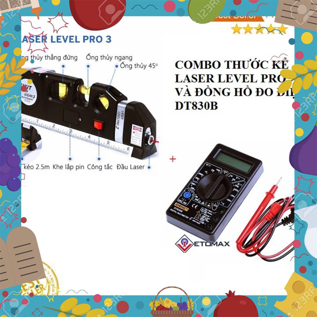 Combo Thước Kẻ Laser Level Pro 3 Và Đồng Hồ Đo Điện DT830B