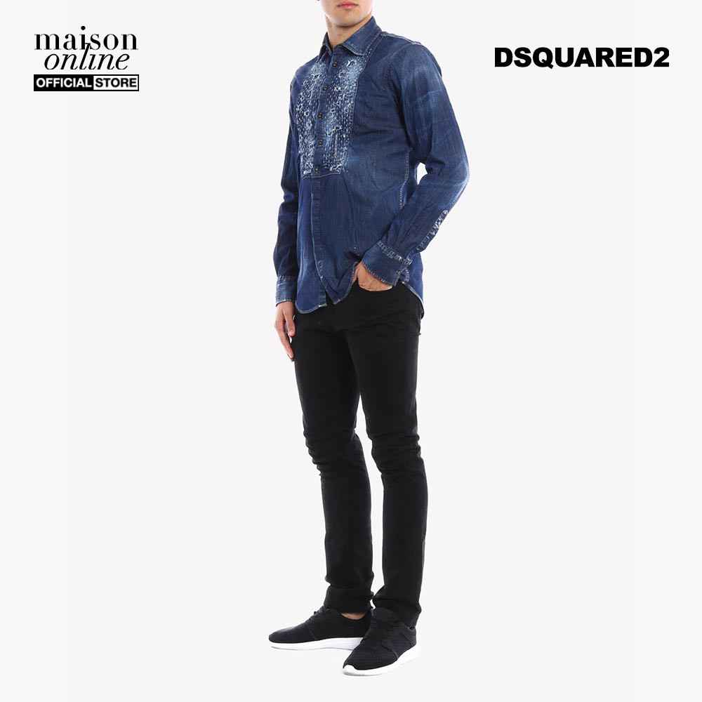 DSQUARED2 - Áo sơ mi nam chi tiết wash bạc rách vải S71DM0030-470