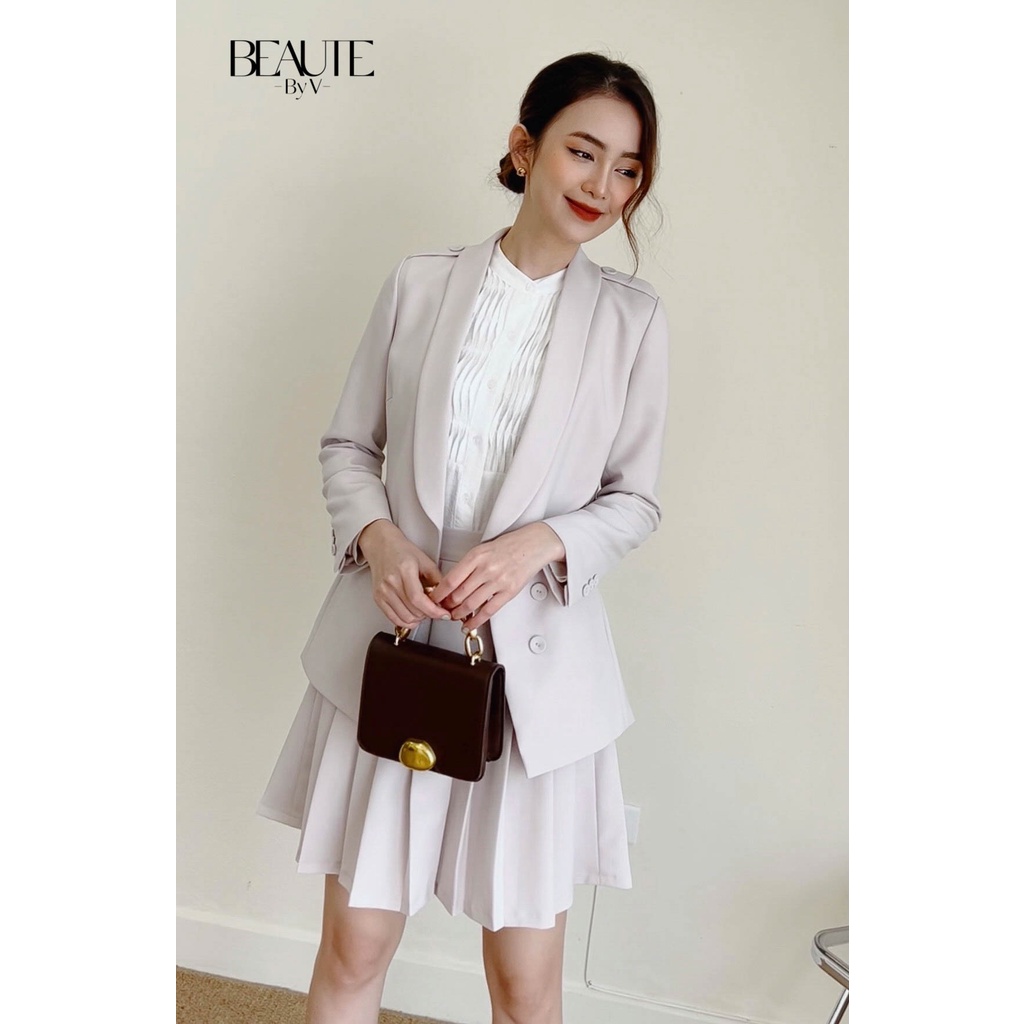BEAUTEBYV - Áo blazer nữ vạt chéo đính khuy bọc Linci