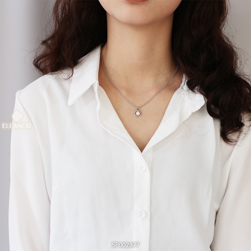 Dây chuyền nữ bạc 925 Eleanor Accessories mặt tròn đính đá ngọc trai nhân tạo phụ kiện trang sức 4842
