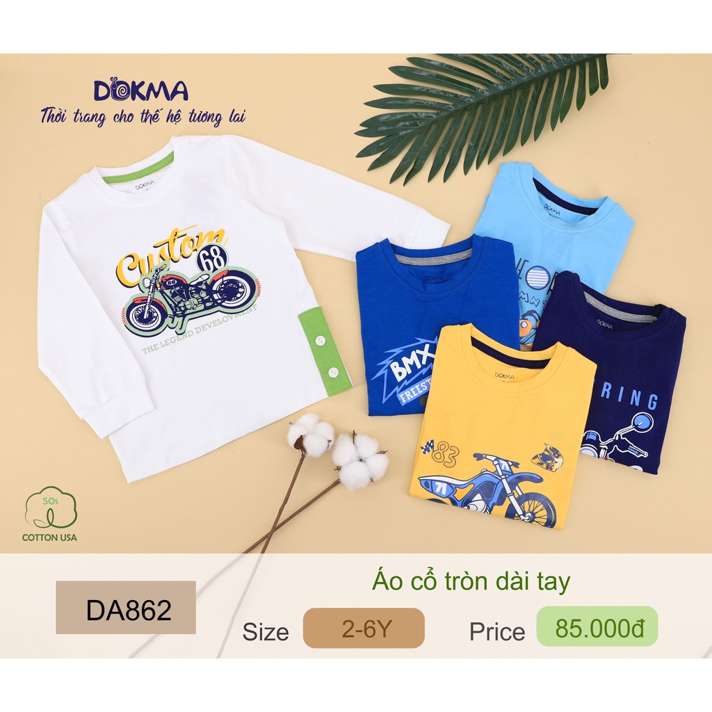 Áo dài tay cổ tròn vải cotton mỏng cho bé - DOKMA