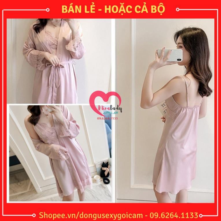 Váy Ngủ Hai Dây Lụa Satin Sexy Có Mút Ngực Cao Cấp Đầm Váy Mặc Nhà Gợi Cảm Quyến Rũ -Kèm Áo Choàng Ngủ Lụa Có Bán Lẻ  ྇