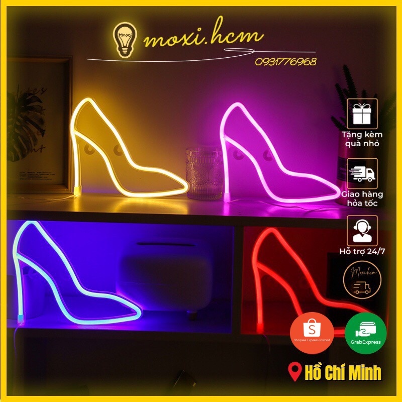 [ Tặng Móc Treo ] Đèn LED Neon Hình Giày Cao Gót Nữ Tính Decor trang trí Tiệm Thời Trang，Phòng Ngủ MOXI.