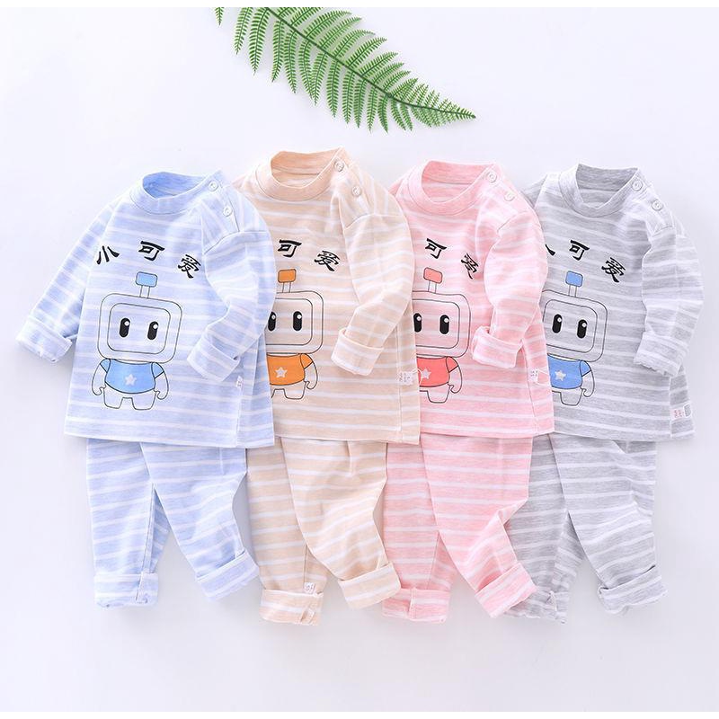 Bộ thu đông dài tay cotton nỉ Micky Mon kẻ hình mặt gấu siêu yêu