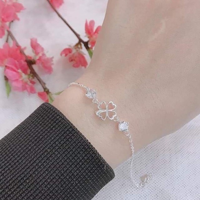 Lắc tay cỏ 4 lá bạc ta quà tặng ý nghĩa cầu may mắn bình an, tình yêu hạnh phúc, bảo hành trọn đời, bạc real