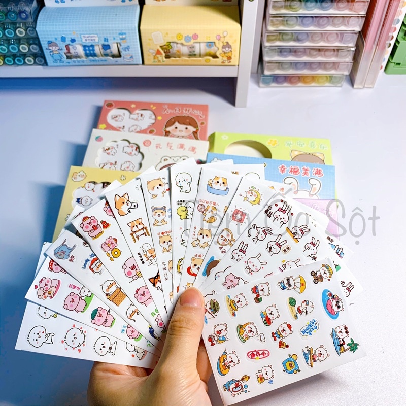 Hơn 200 sticker trên 12 tấm 1 hộp, siêu cute Tiệm Ốc Sột-ST063