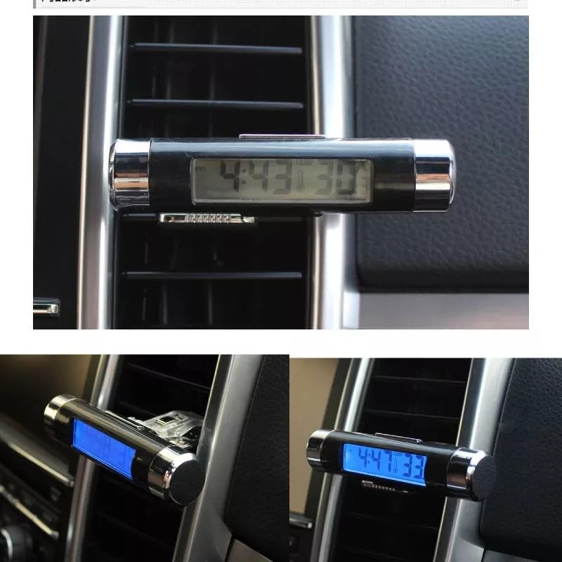 Đồng hồ Nhiệt độ treo cửa gió xe oto 2 trong 1