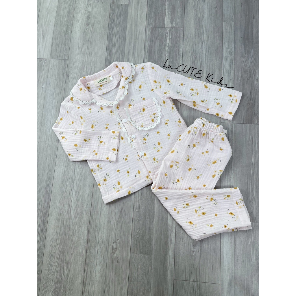 Bộ pijama dài tay chất muslin cho bé gái từ 1-5 tuổi