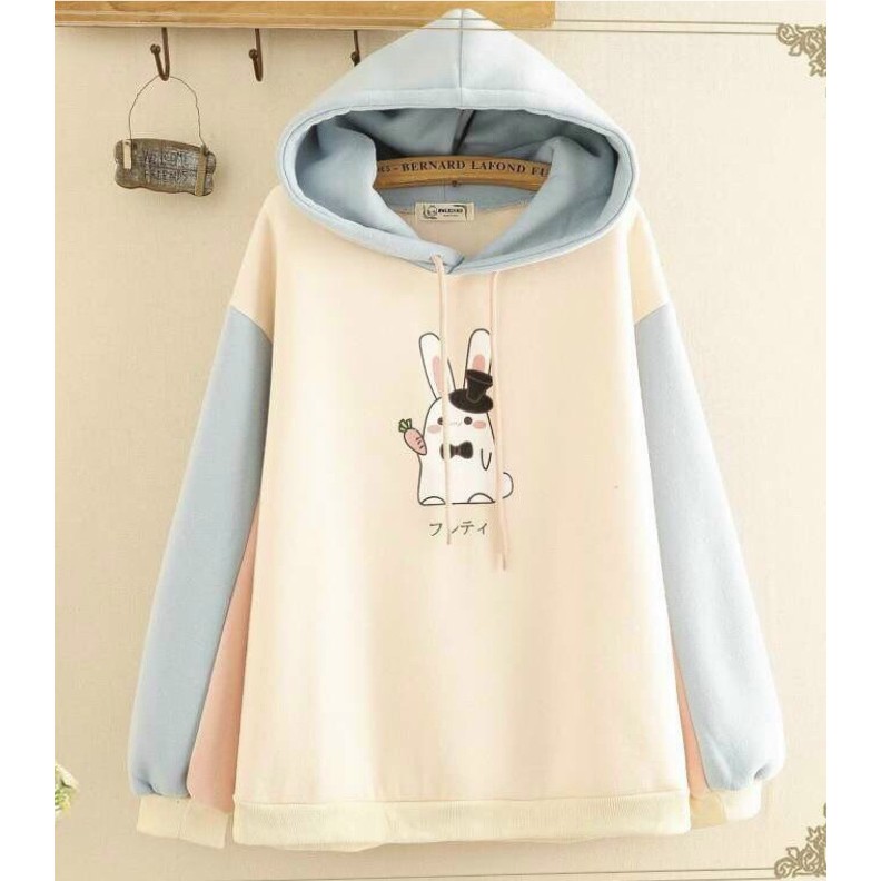Áo khoác hoodies form rộng có mũ con thỏ cực đẹp , hot 2021