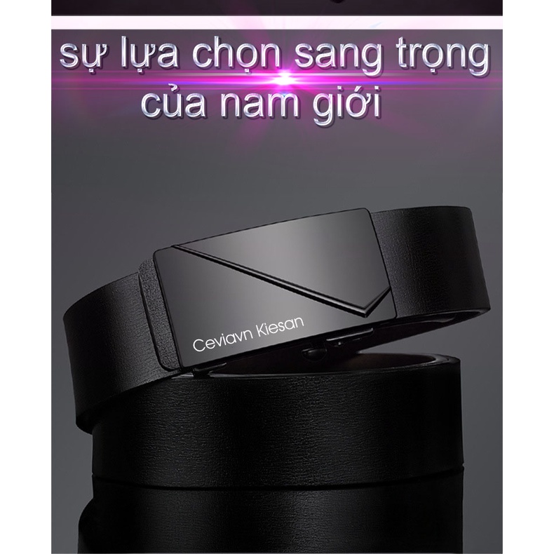 Thắt lưng nam cao cấp Cieviavn Kiesan, dây nịt nam da thật rộng 33mm khóa tự động mạ ti tan