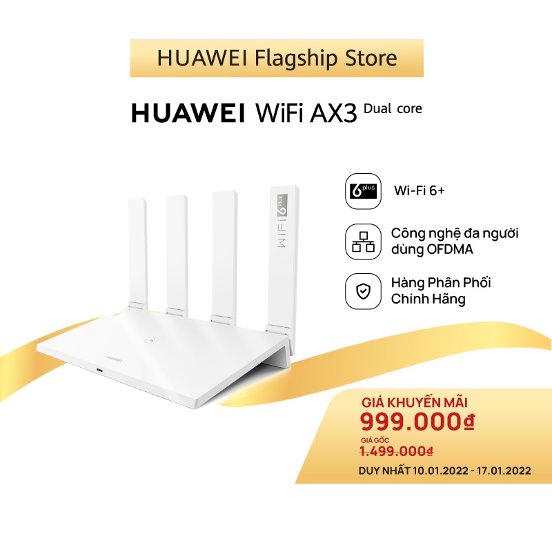 [Mã ELMALL10 giảm 10% đơn 500K] Bộ Định Tuyến HUAWEI Wifi AX3 (CPU 2 Nhân) | 3000 Mbps | Wi-Fi 6+