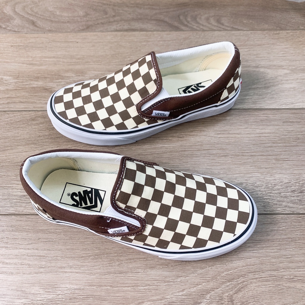 Giày Sneaker Vans Slip On Caro Nâu Trắng