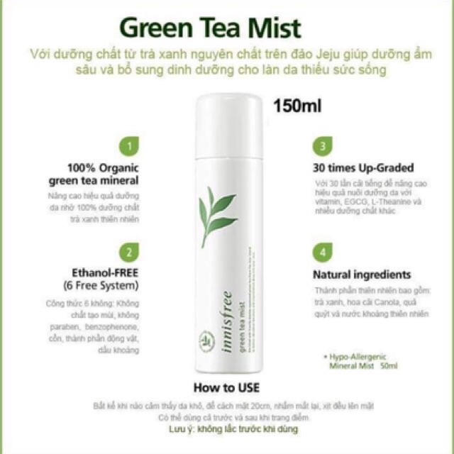 Xịt khoáng trà xanh Innisfree geen tea 50ml