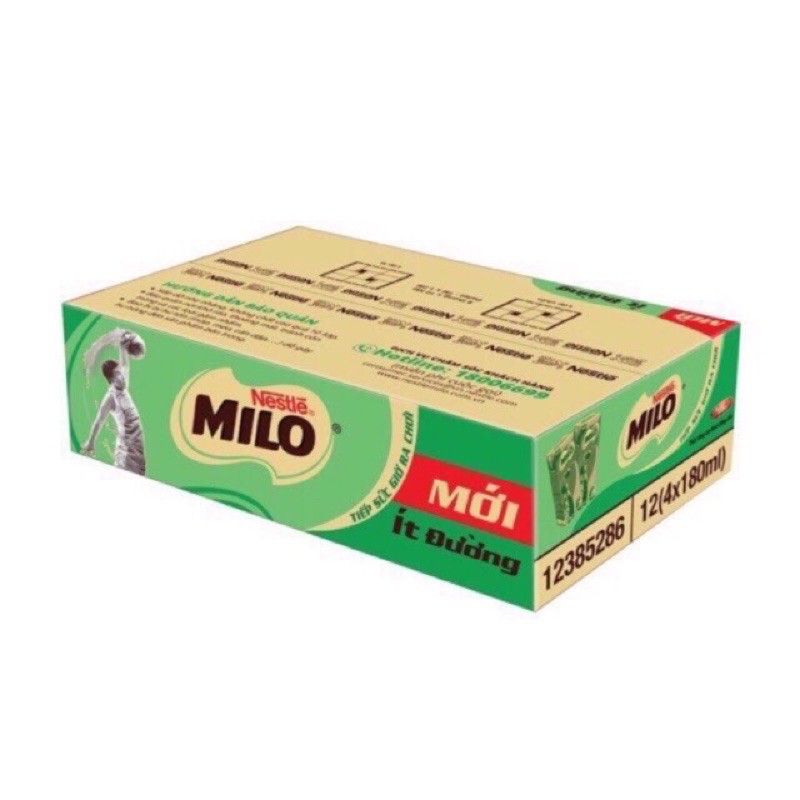 Thùng sữa Milo lúa mạch ít đường/ Có đường 180ml x48 hộp